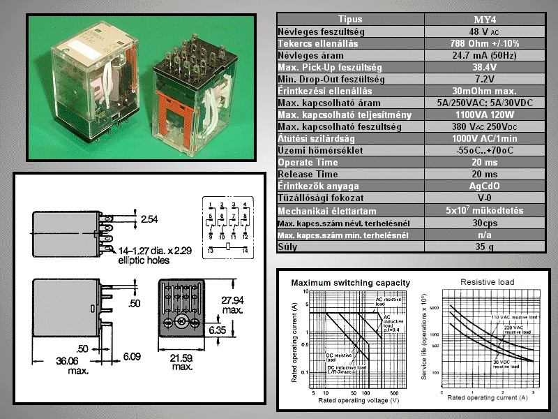 Relé 4x250V 5A 48VAC MY4 RELAY-MY4-48VAC