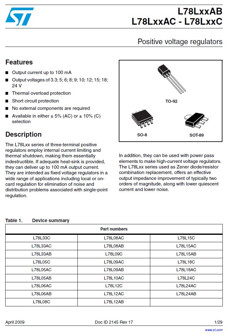 16x L78L33ACZ-AP Spannungsregler | 3,3V 0,1A TO-92 IC Stabilisator