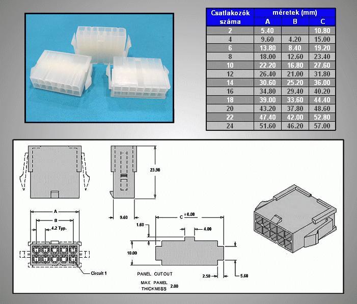 Kétsoros csatlakozó üres ház 14p. 2x7 RM-4.2 Molex CSAT-21140/H1