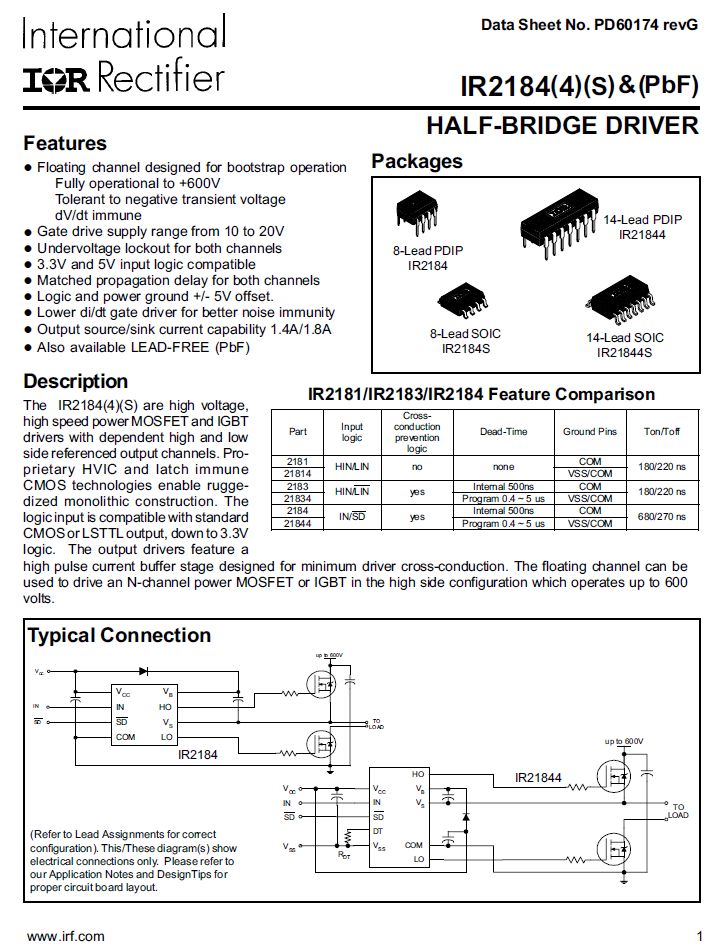 HALF-BRIDGE Driver Uoffset: 600V 14p IR21844