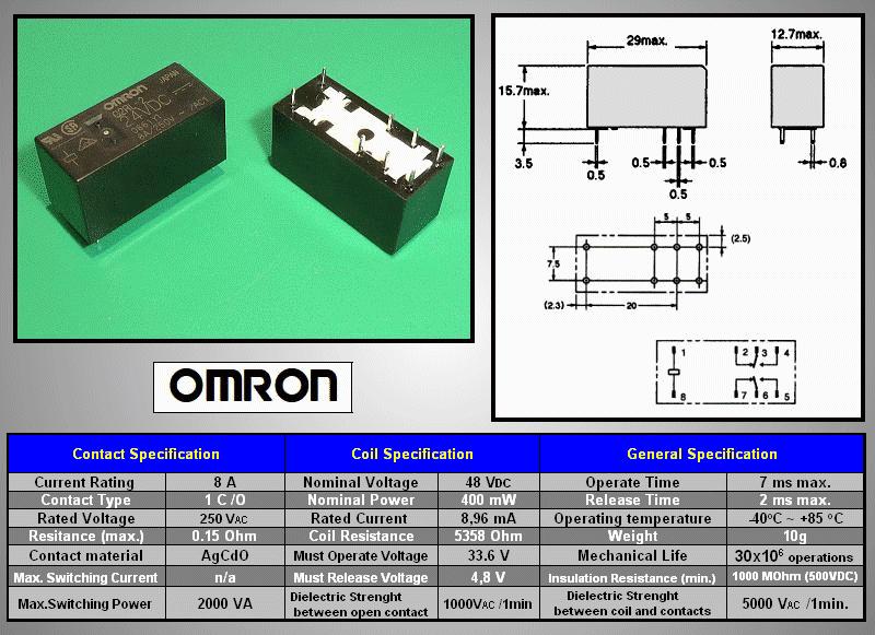 Relé 2x250V 8A 48VDC G2RL-2-48DC RELAY-G2RL2 48V