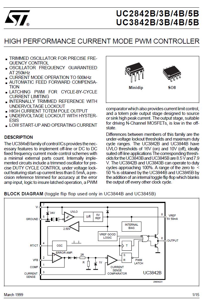 PWM CONTROLLER 5V 2% 52KHz 8p. DIP UC3843BN