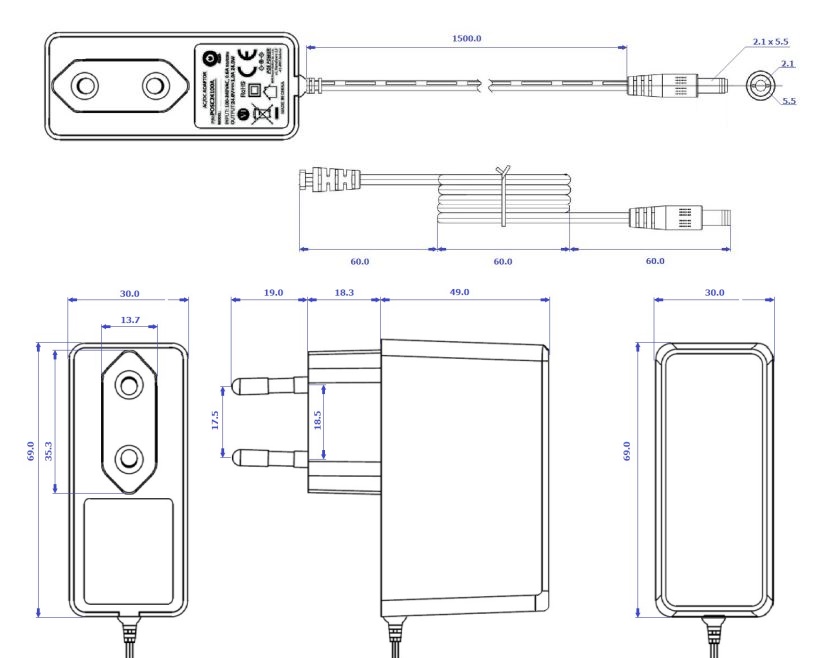 230VAC adapter fix 24VDC 1000mA (DC dugó: 5.5x2.1mm) P.SUP.A/F24/100P-2.1 - 230VAC adapter fix 24VDC 1000mA (DC dugó: 5.5x2.1mm) P.SUP.A/F24/100P-2.1 -